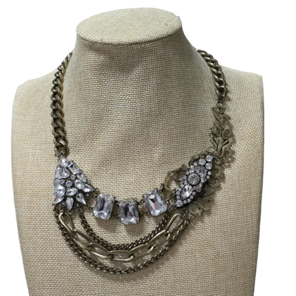 Treska Brass Flapper Vintage Multi Strand Layered Chunky‎ Statement Necklace
